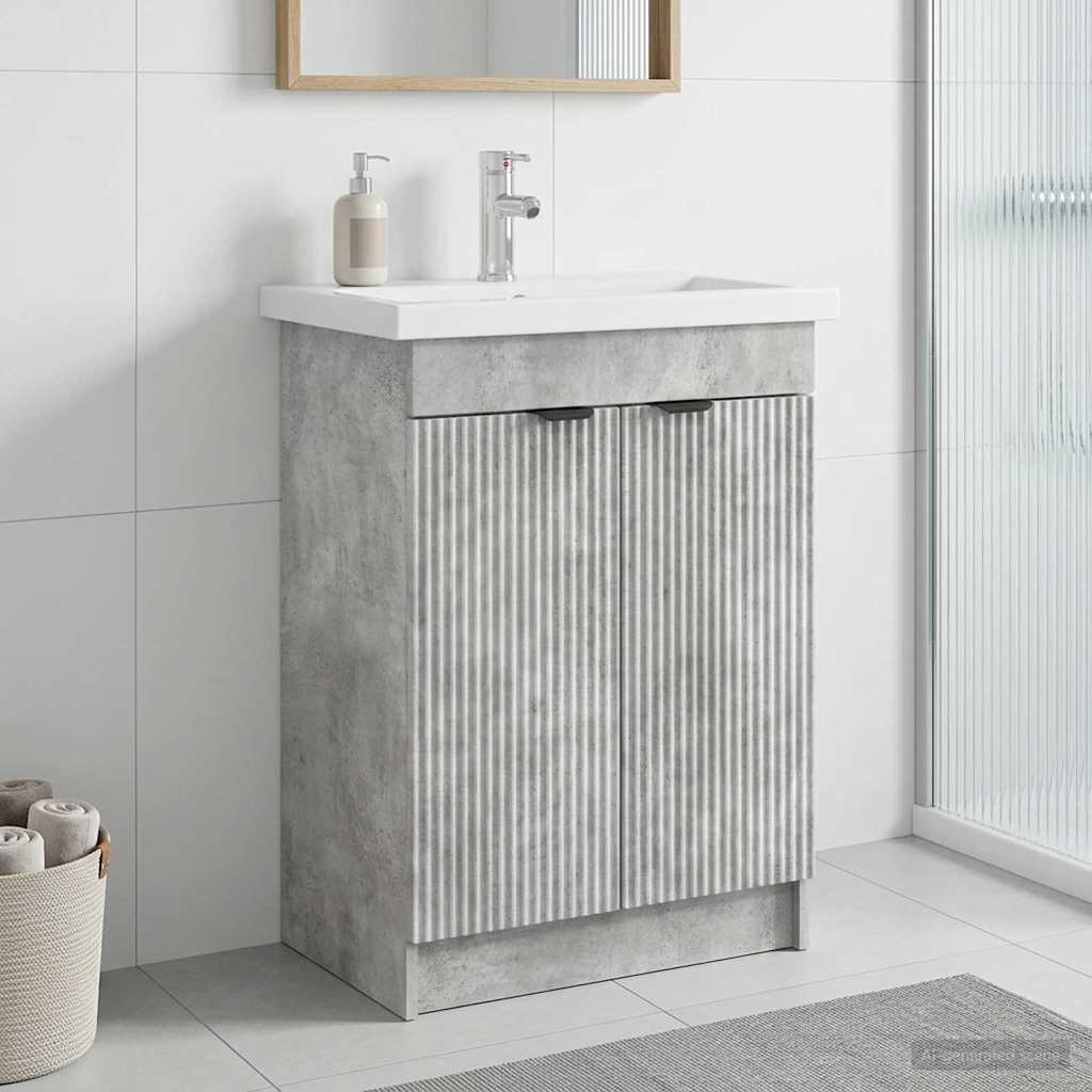 Bathroom under Sink Cabinet Concrete Grey 56 x 37.5 x 81 cm