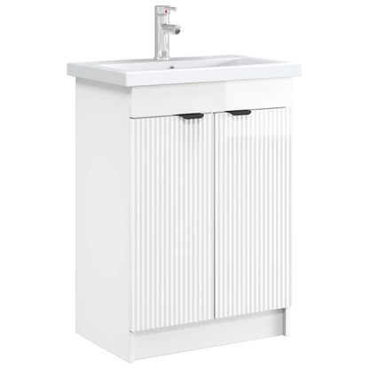 Bathroom under Sink Cabinet High Gloss White 56 x 37.5 x 81 cm