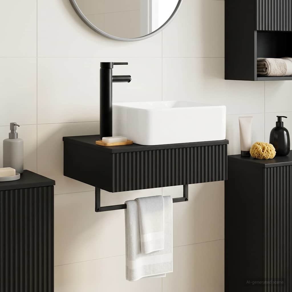 Wall-Mounted Wash Basin Black 53 x 35 x 39 cm Engineered Wood