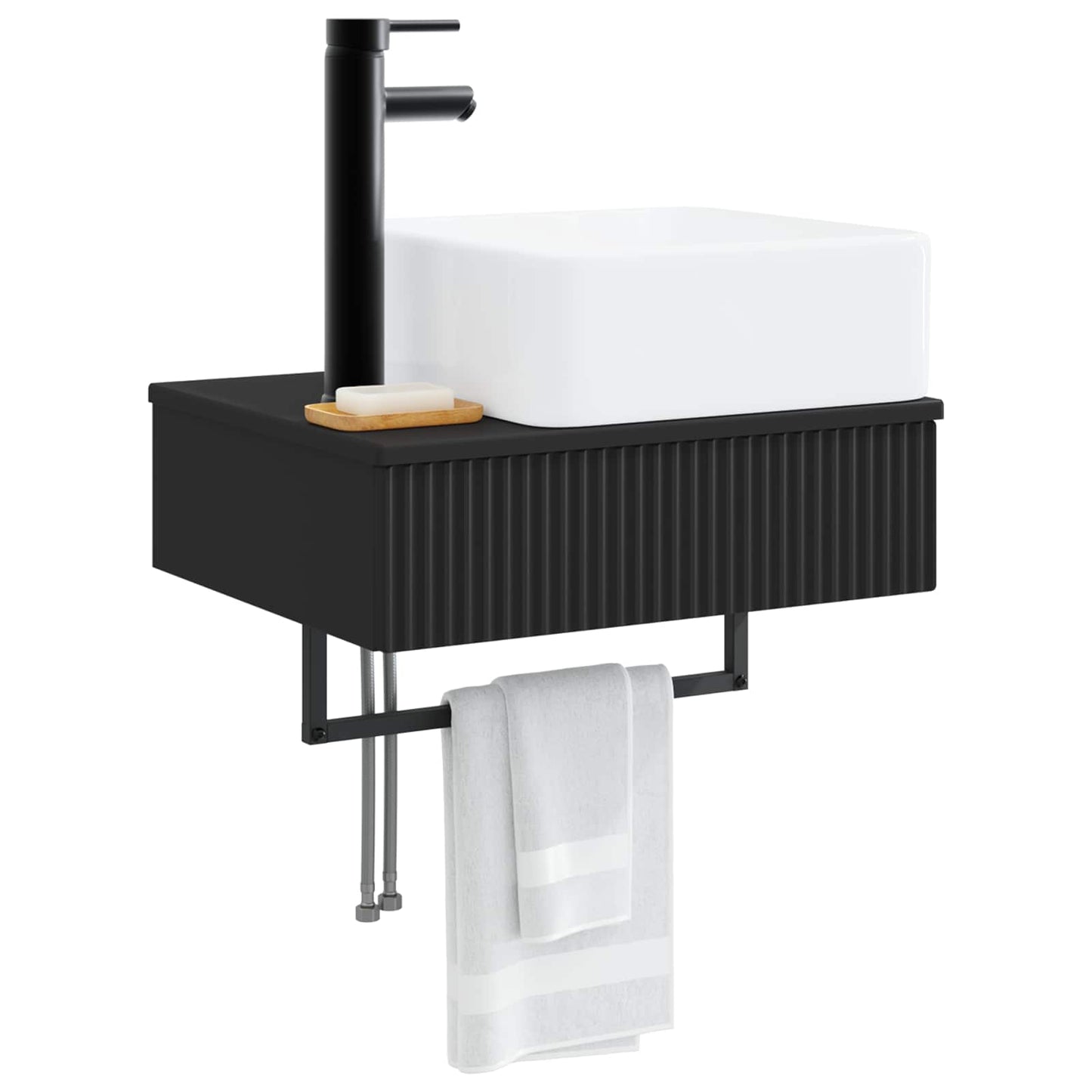 Wall-Mounted Wash Basin Black 53 x 35 x 39 cm Engineered Wood