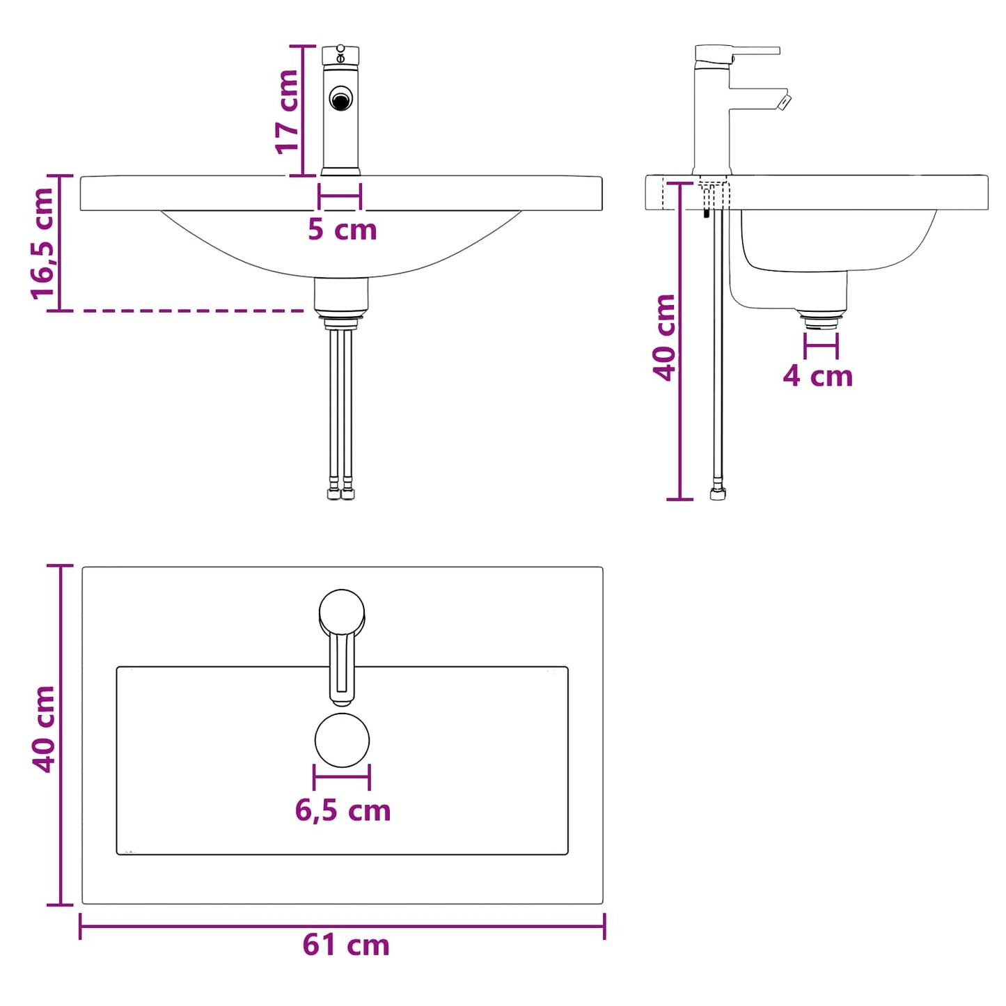 Bathroom Wash Basin Matte Black 61 x 40 x 16.5 cm Metal