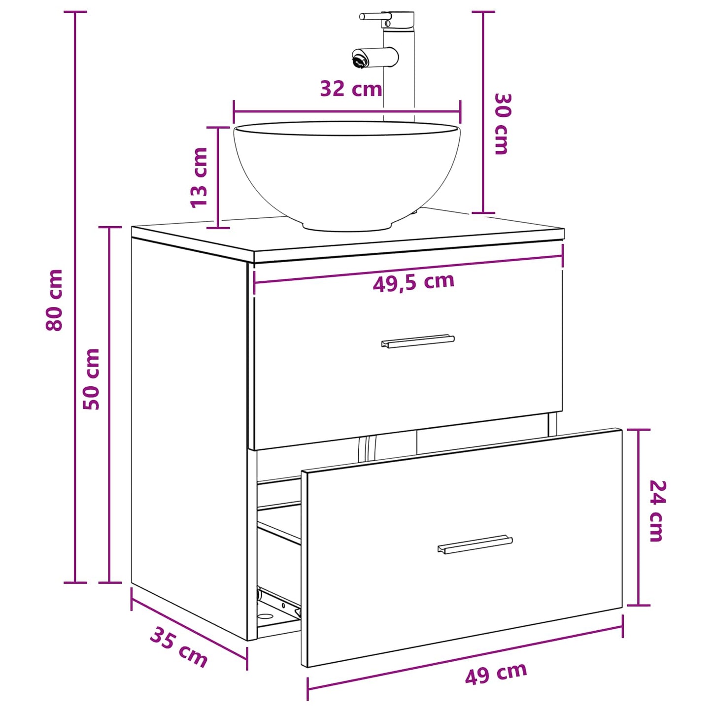 Wall-Mounted Sink Vanity Concrete Grey 49.5 x 35 x 63 cm