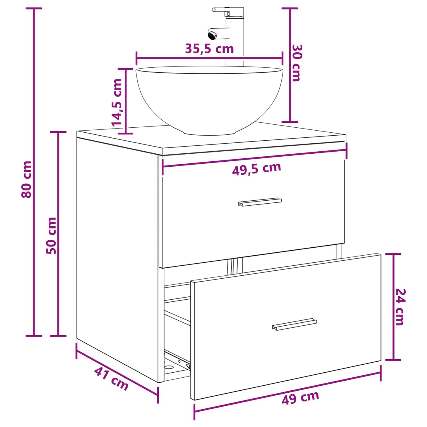 Wall-Mounted Sink Vanity Grey Sonoma 49.5 x 41 x 64.5 cm