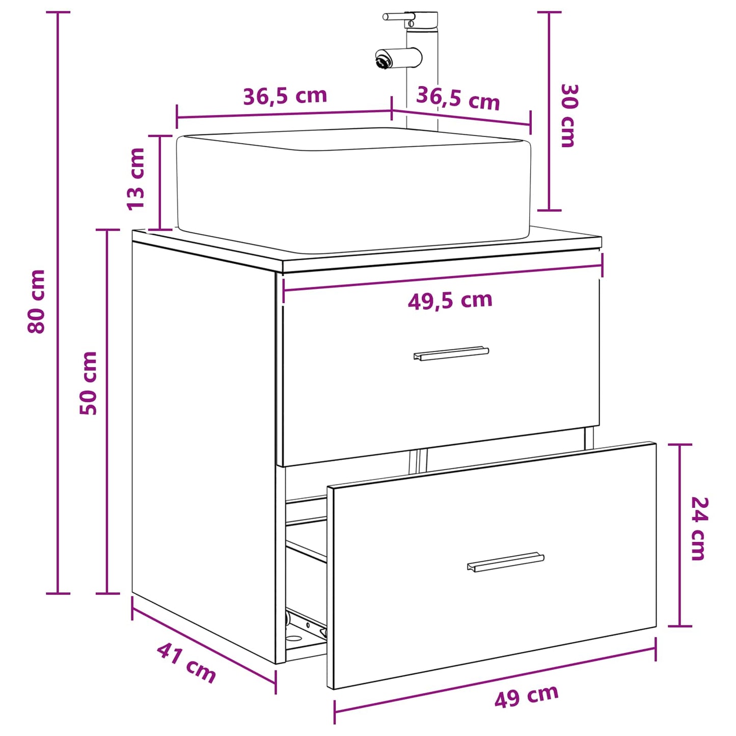 Wall-Mounted Sink Vanity Sonoma Oak 49.5 x 41 x 63 cm