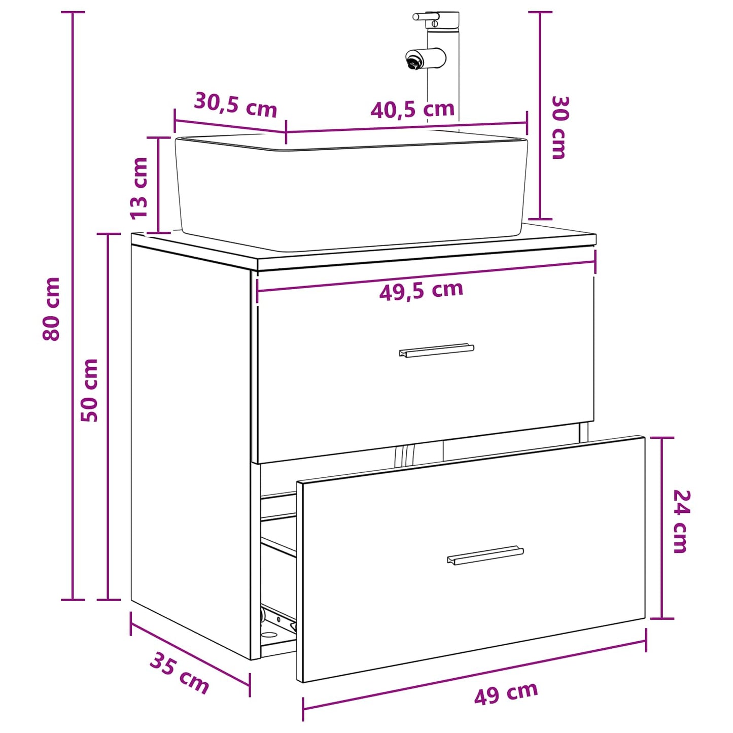 Wall-Mounted Sink Vanity Sonoma Oak 53 x 34.5 x 63 cm