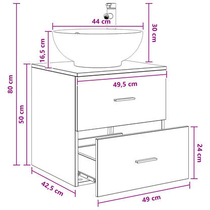 Wall-Mounted Sink Vanity Black Oak 49.5 x 44.5 x 66.5 cm