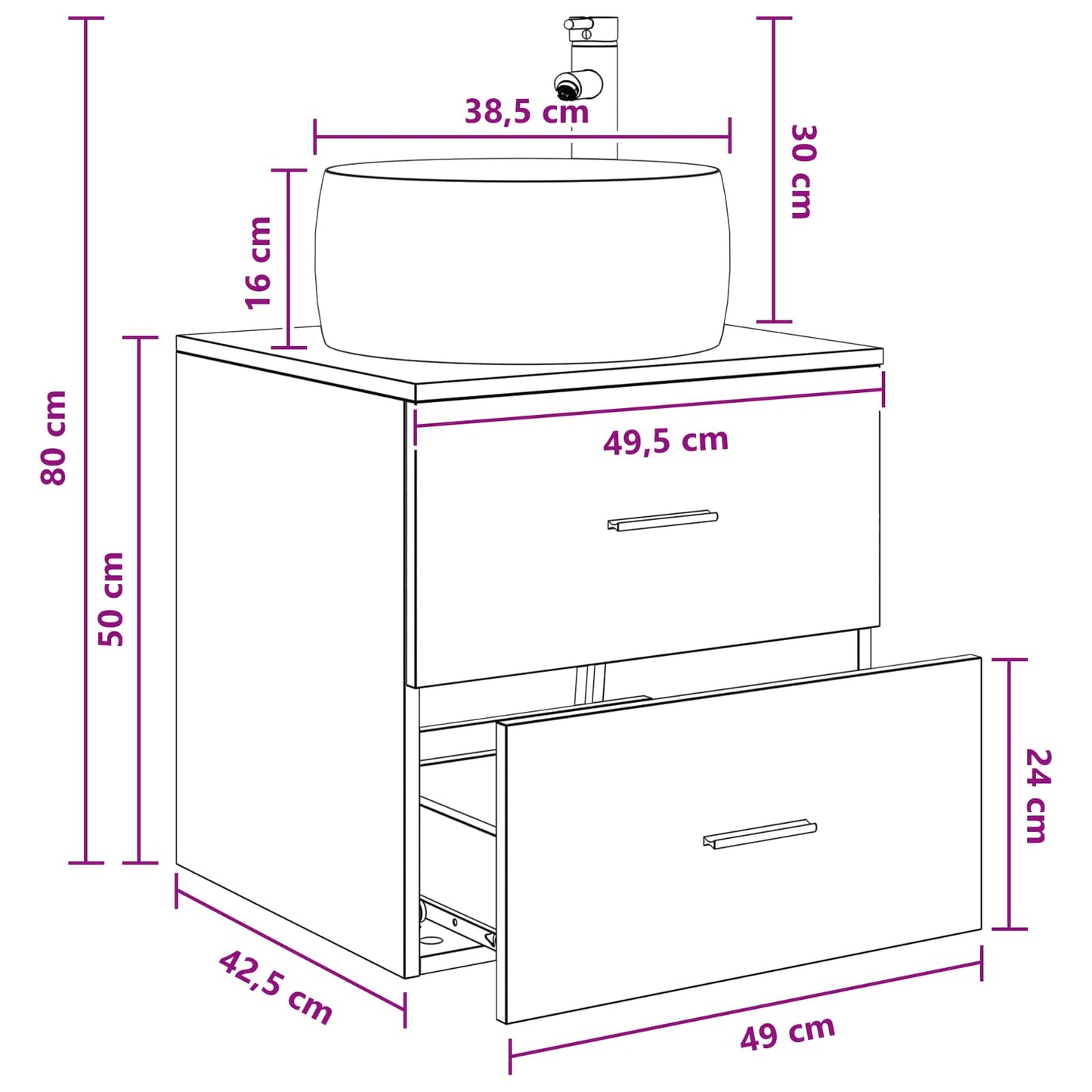 Wall-Mounted Sink Vanity Artisan Oak 49.5 x 44.5 x 66 cm