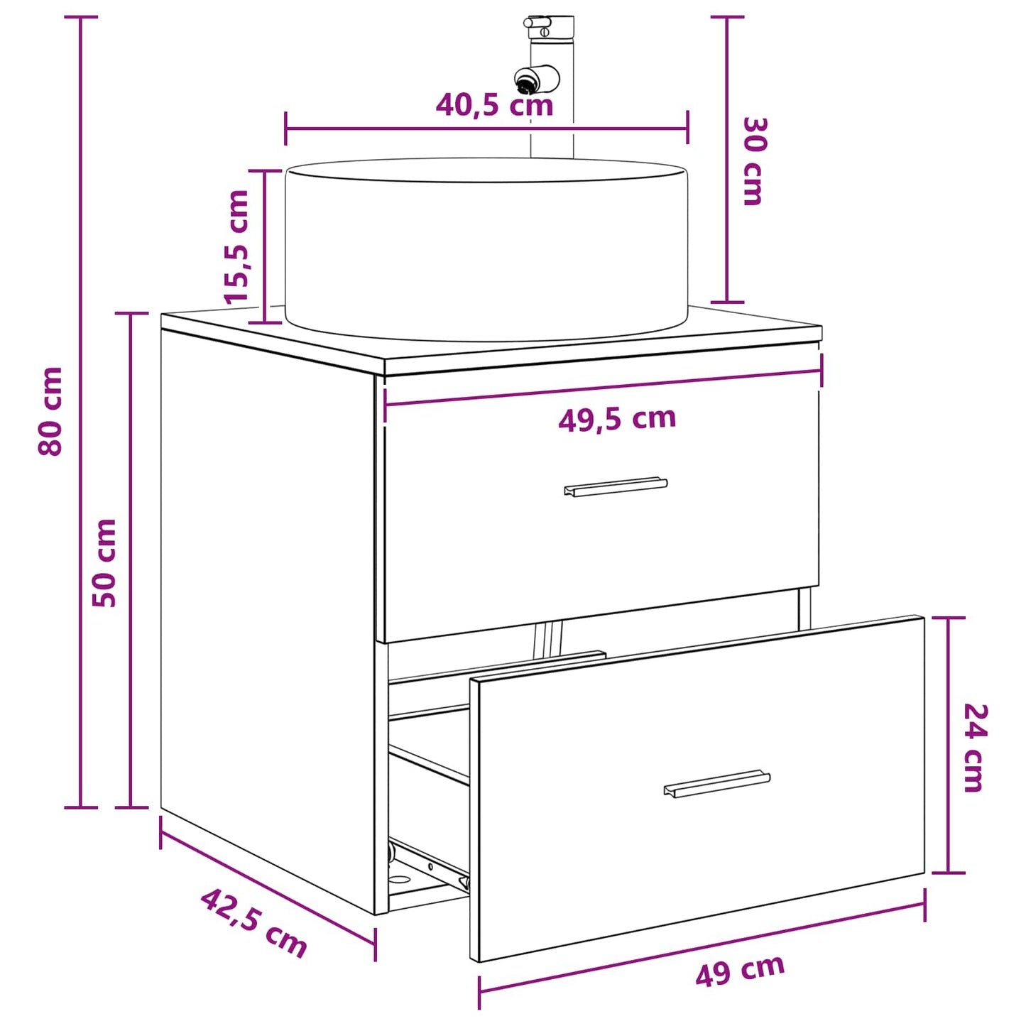 Wall-Mounted Sink Vanity Sonoma Oak 49.5 x 44.5 x 65.5 cm