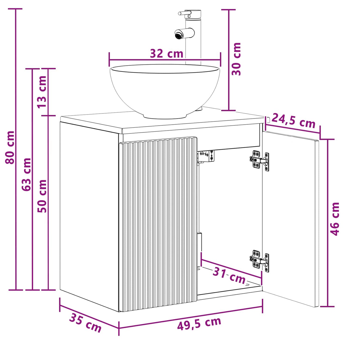 Wall-Mounted Sink Vanity Smoked Oak 49.5 x 35 x 63 cm