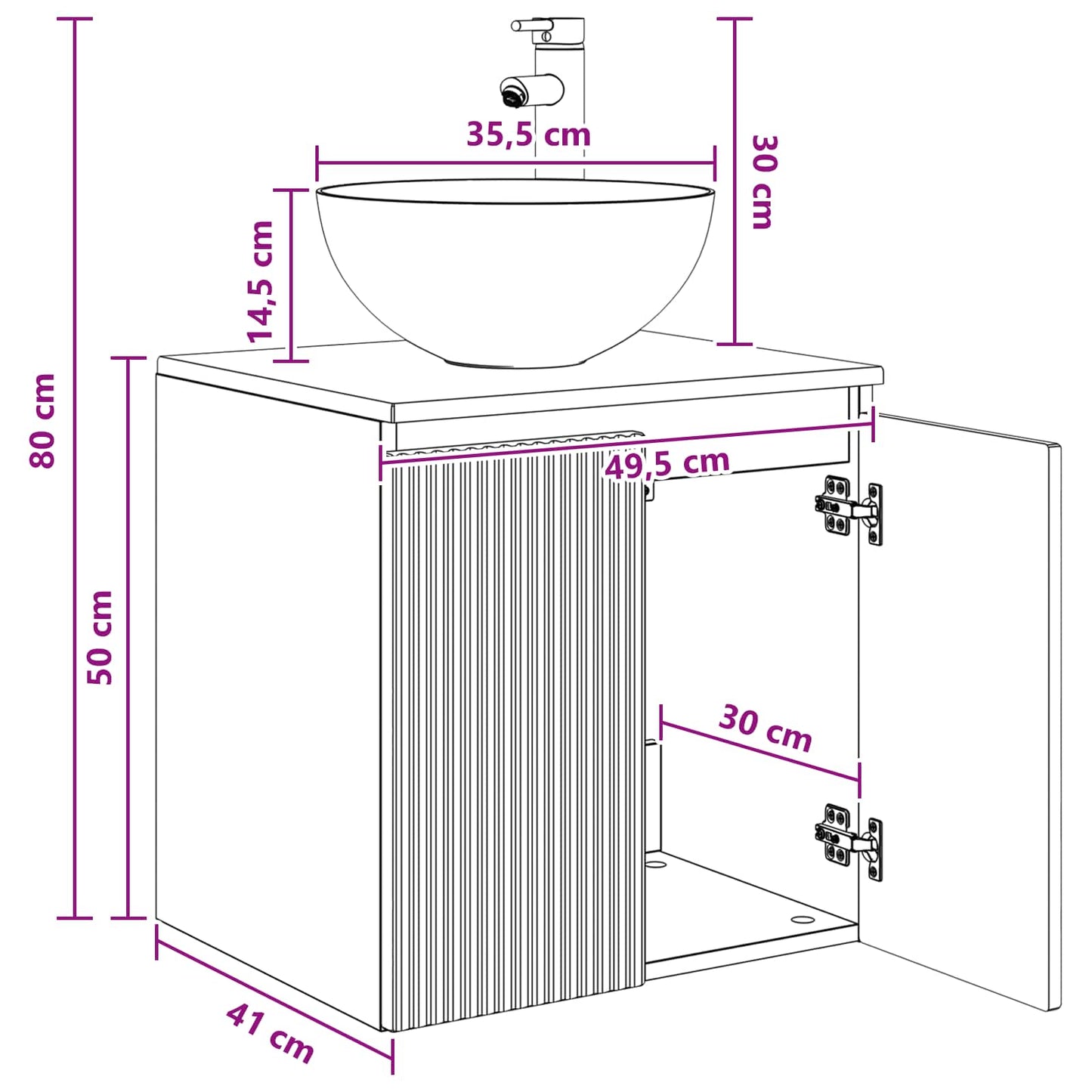 Wall-Mounted Sink Vanity White 49.5 x 41 x 64.5 cm