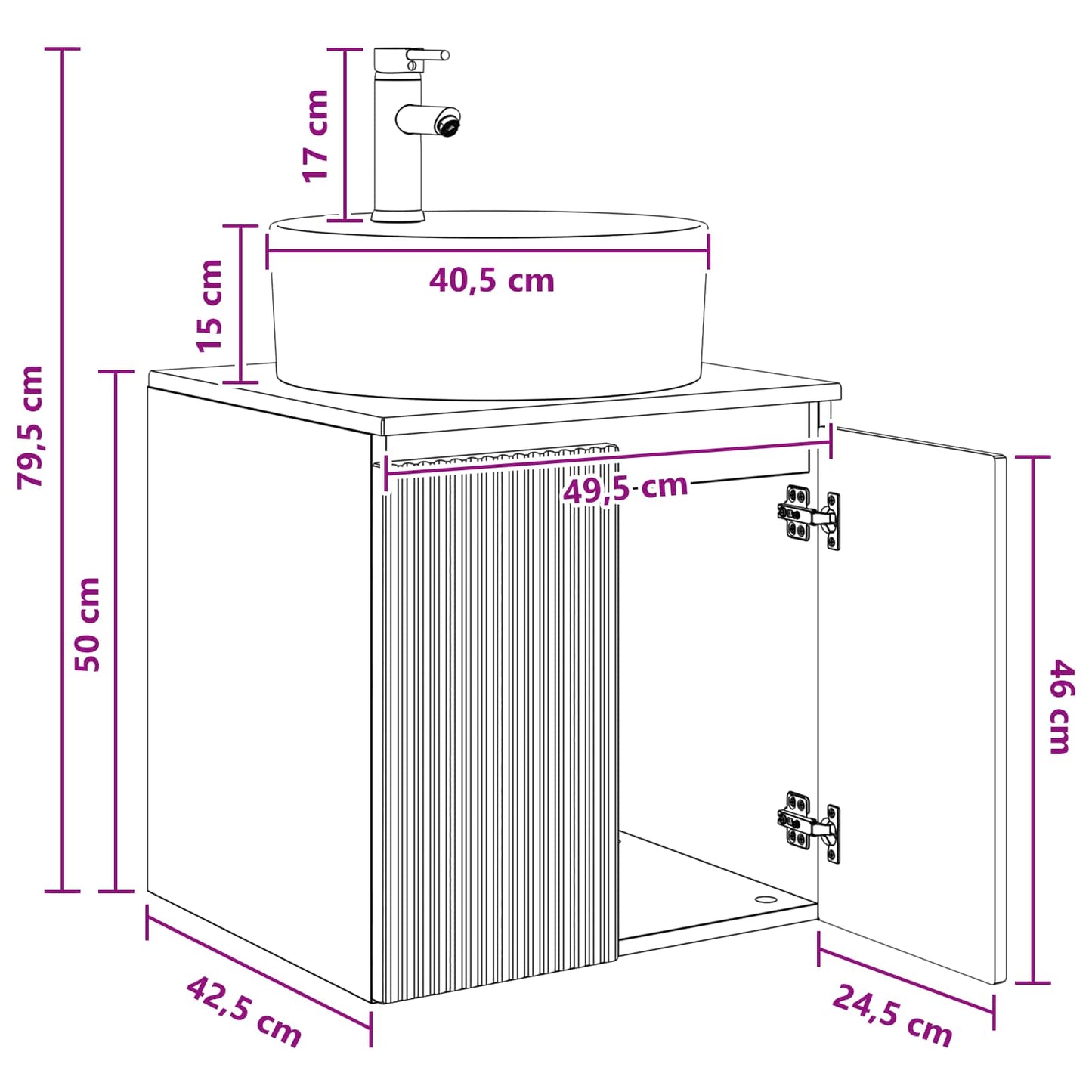 Wall-Mounted Sink Vanity White 49.5 x 44.5 x 65 cm