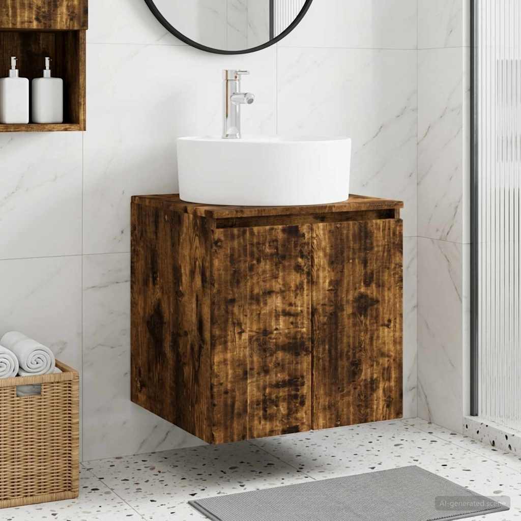 Wall-Mounted Sink Vanity Smoked Oak 49.5 x 44.5 x 65 cm