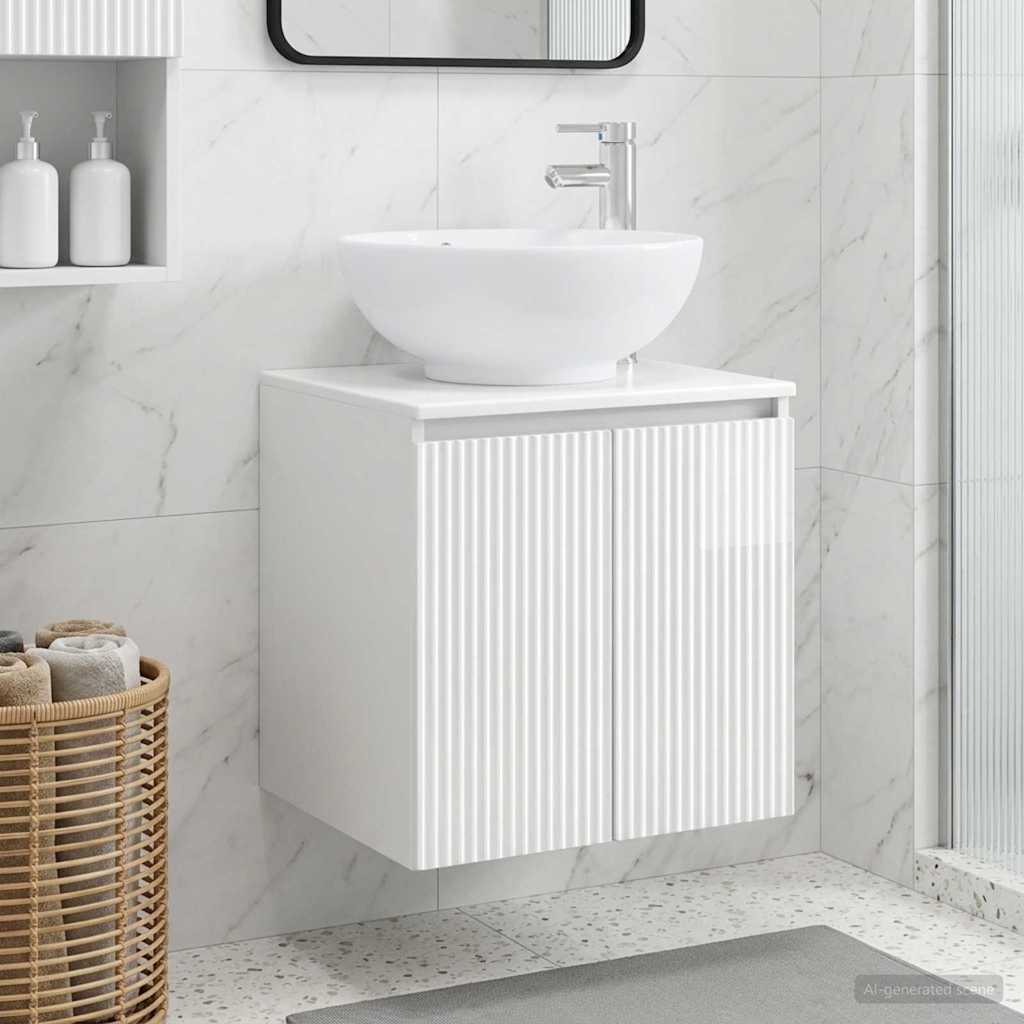 Wall-Mounted Sink Vanity High Gloss White 49.5 x 44.5 x 65 cm