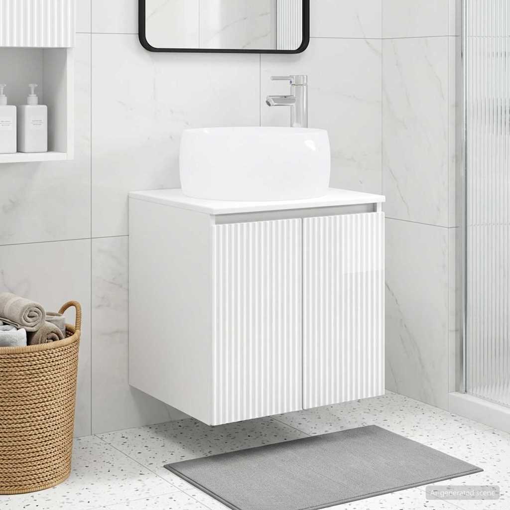 Wall-Mounted Sink Vanity High Gloss White 49.5 x 44.5 x 66 cm