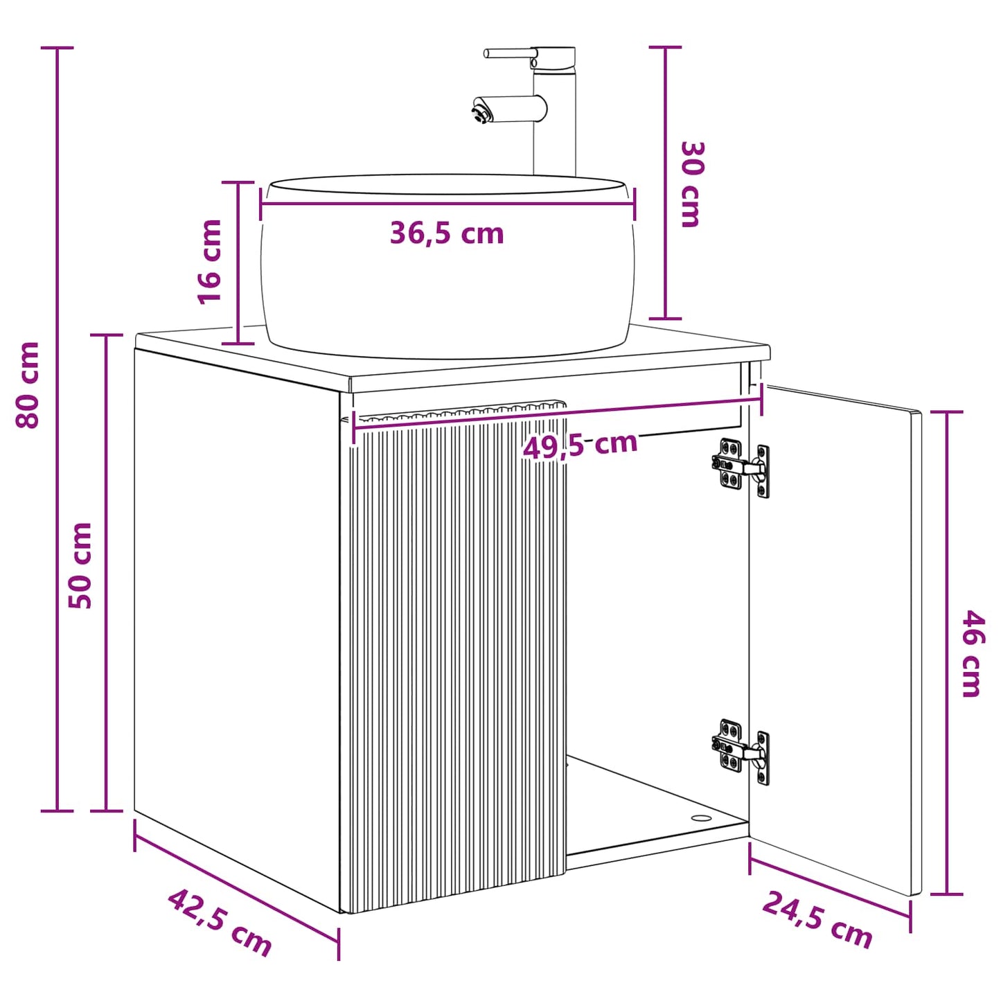 Wall-Mounted Sink Vanity High Gloss White 49.5 x 44.5 x 66 cm
