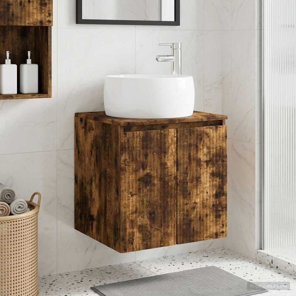 Wall-Mounted Sink Vanity Smoked Oak 49.5 x 44.5 x 66 cm