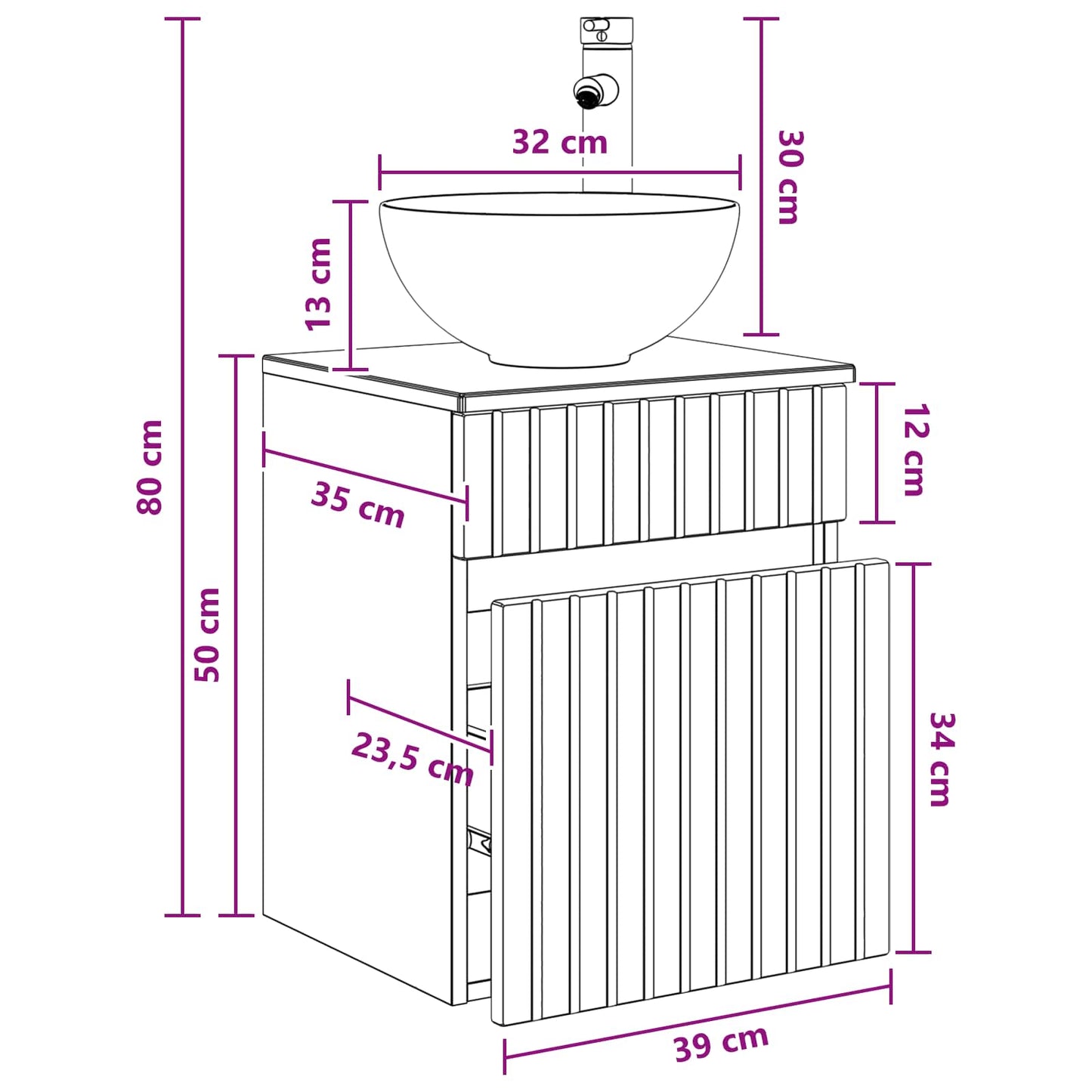 Wall-mounted Sink Vanity Old Wood 39 x 35 x 63 cm