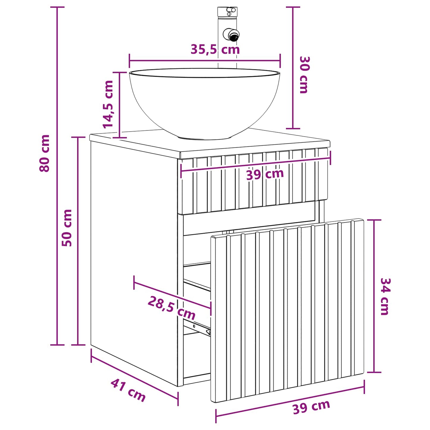 Wall-mounted Sink Vanity White 39 x 41 x 64.5 cm