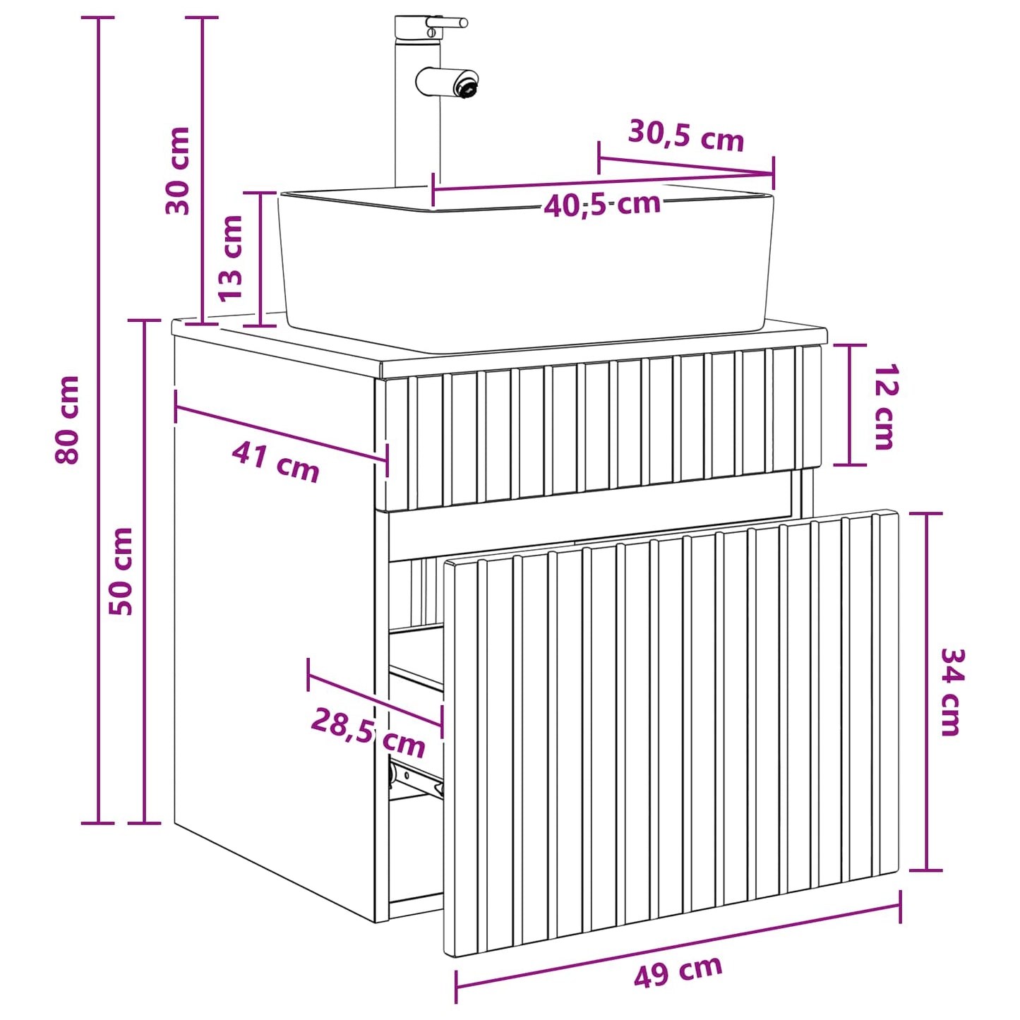 Wall-mounted Sink Vanity High Gloss White 49 x 41 x 63 cm