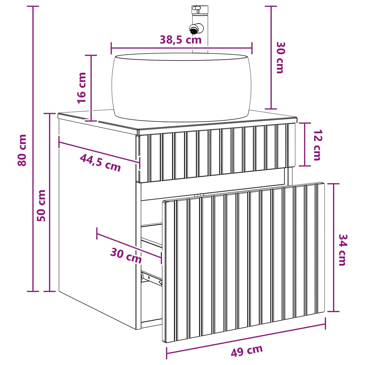 Wall-mounted Sink Vanity Black 49 x 44.5 x 66 cm