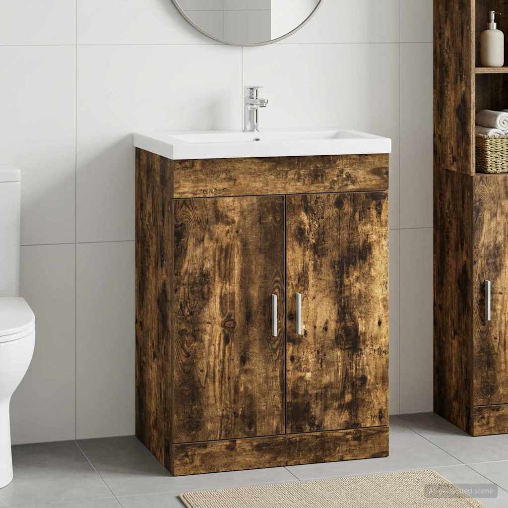 Bathroom Under Sink Cabinet Smoked Oak 78.5 x 37.5 x 81 cm