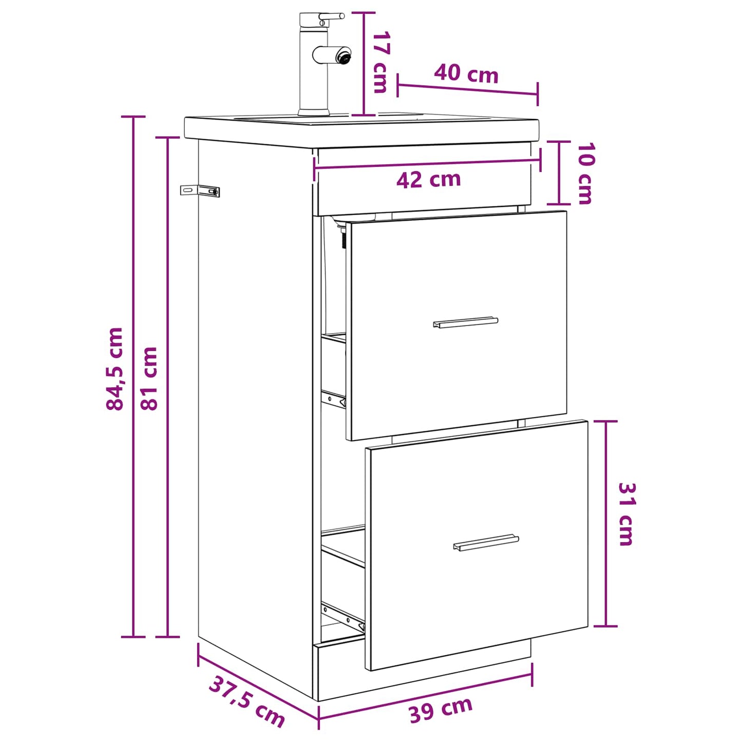 Bathroom Vanity with Sink Concrete Grey 42 x 40 x 84.5 cm