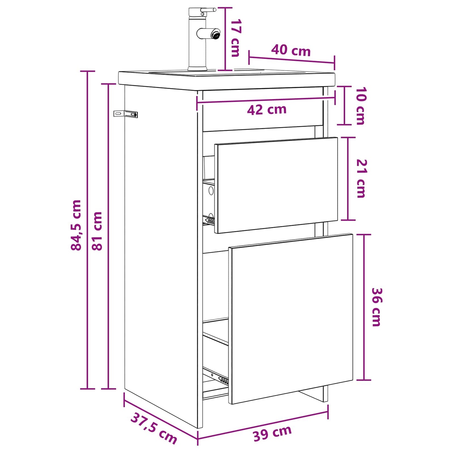Bathroom Vanity with Sink Concrete Grey 42 x 40 x 84.5 cm