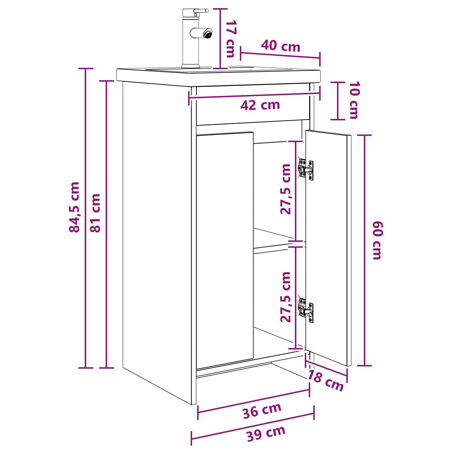 Bathroom Vanity with Sink Old Wood 42 x 40 x 84.5 cm