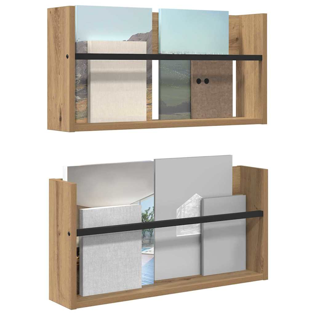 Magazine Rack 2 pcs Artisan Oak 60 x 12 x 30 cm Engineered Wood