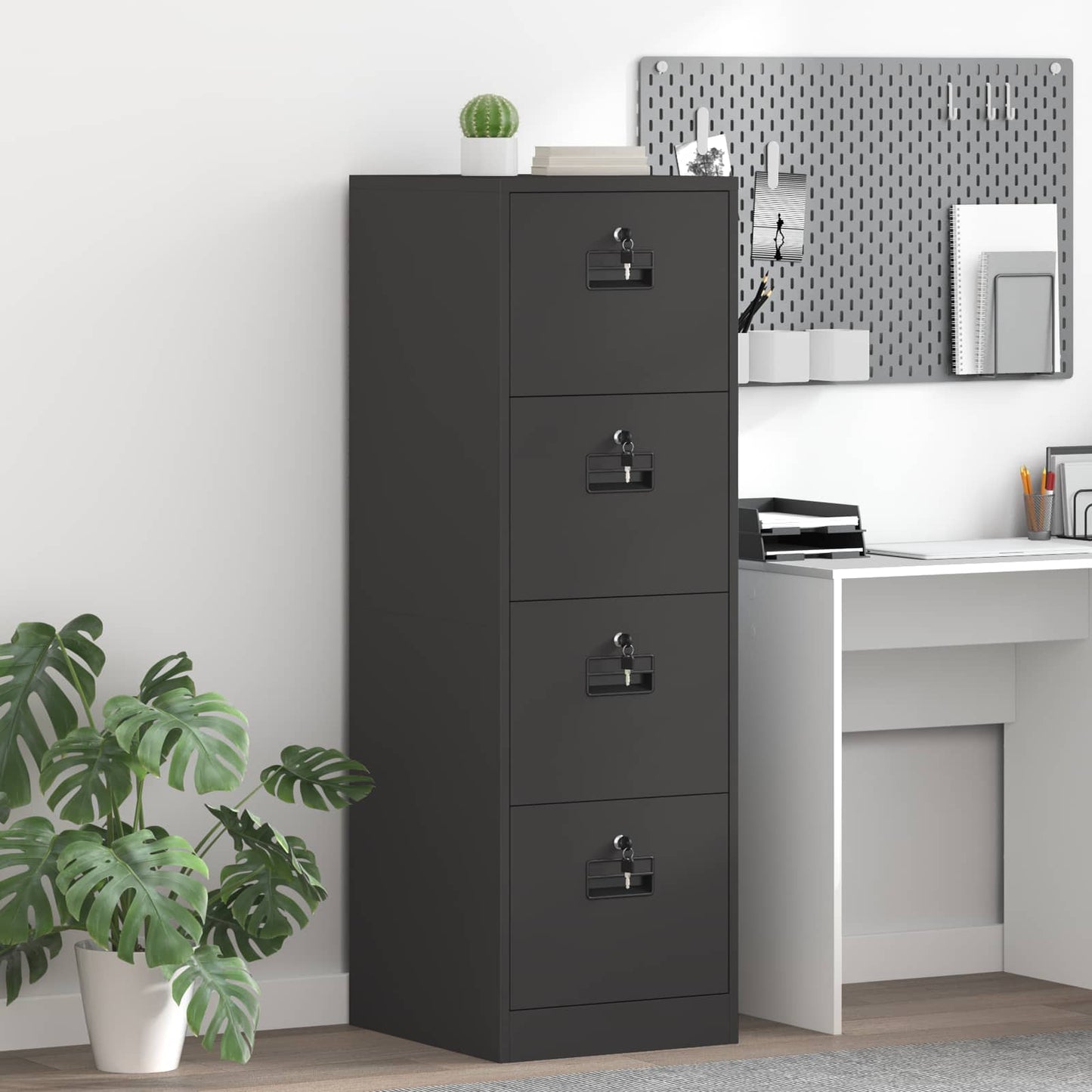 File Cabinet Geometric Black 44 x 50 x 139 cm Cold-Rolled Steel