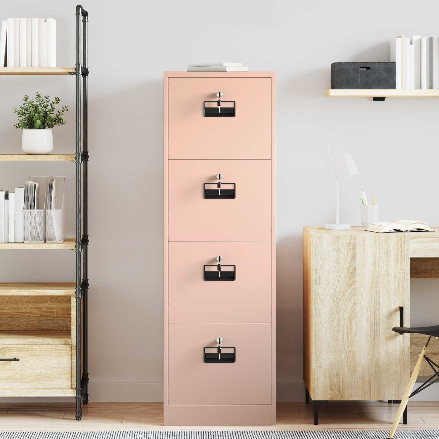 File Cabinet with Shelf Pink 44 x 50 x 139 cm Cold-Rolled Steel