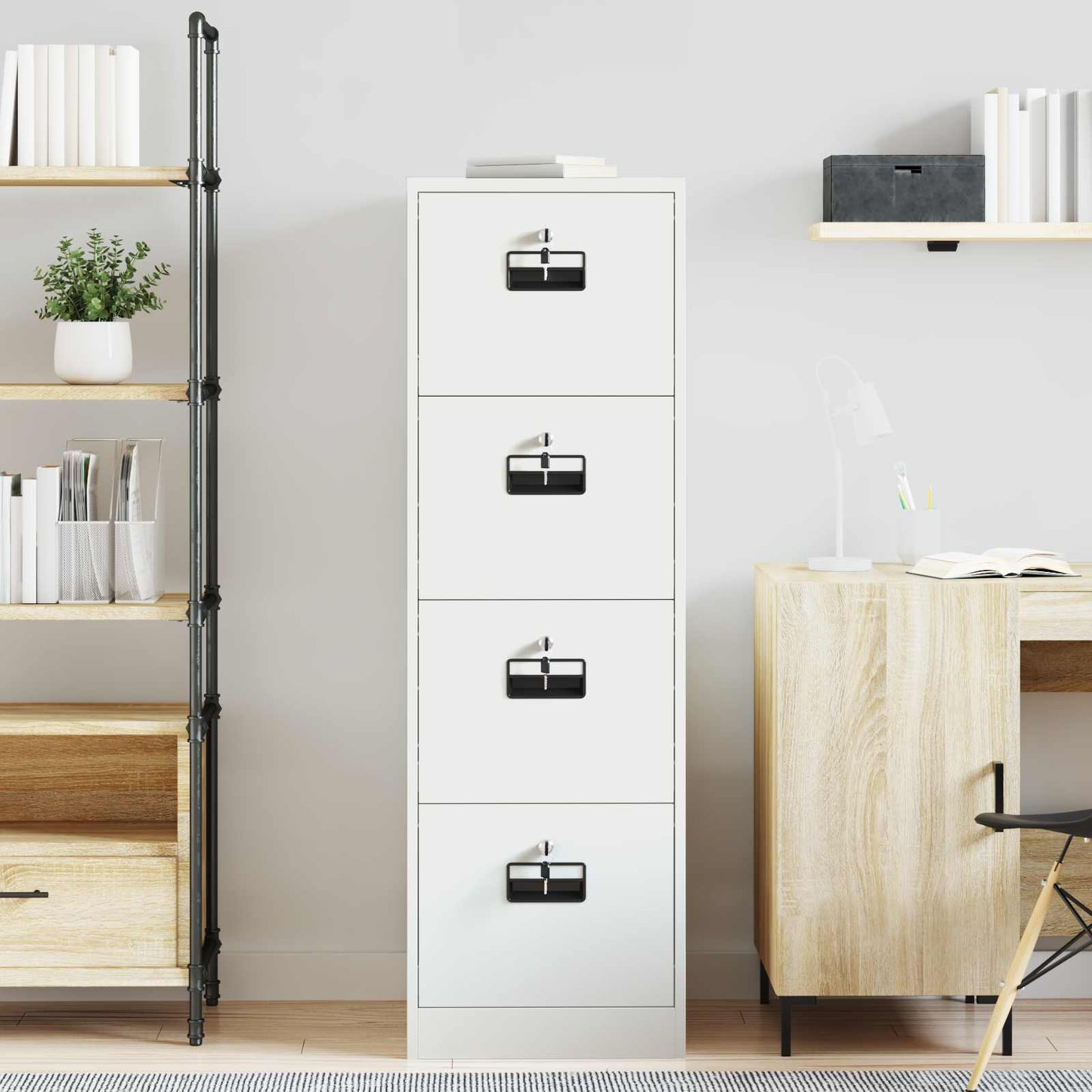 File Cabinet Geometric White 44 x 50 x 139 cm Cold-Rolled Steel
