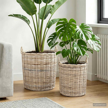 Planter Basket with Storage 2 pcs Grey Lacak Rattan