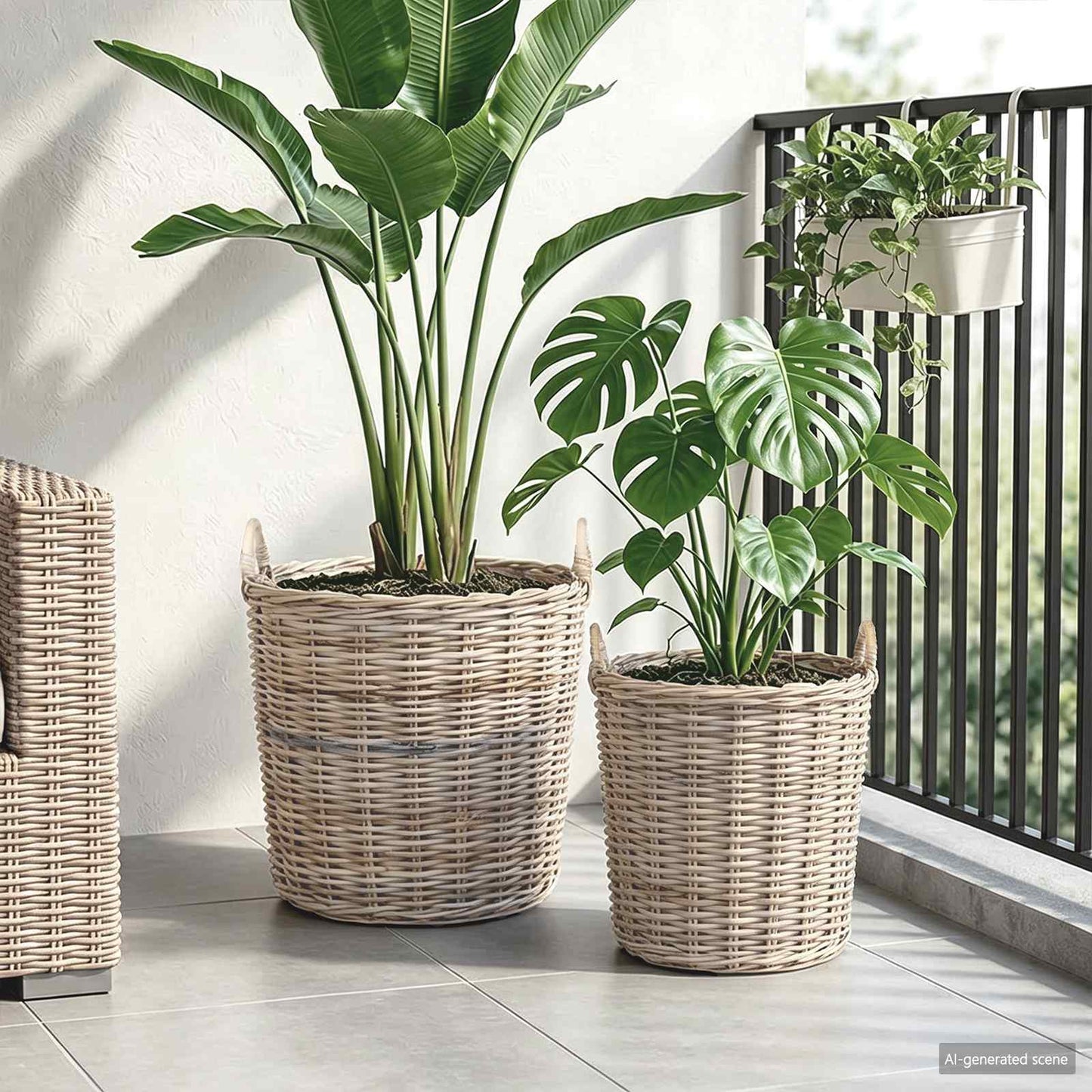 Planter Basket with Storage 2 pcs Grey Lacak Rattan