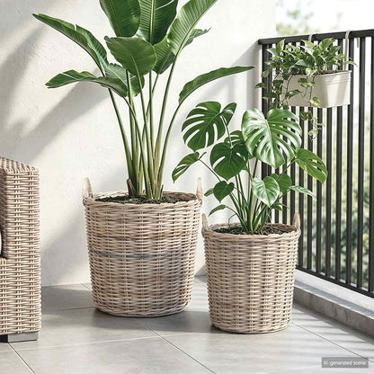 Planter Basket with Storage 2 pcs Grey Lacak Rattan