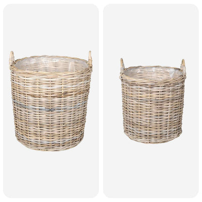 Planter Basket with Storage 2 pcs Grey Lacak Rattan