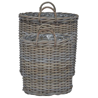 Planter Basket with Storage 2 pcs Grey Lacak Rattan
