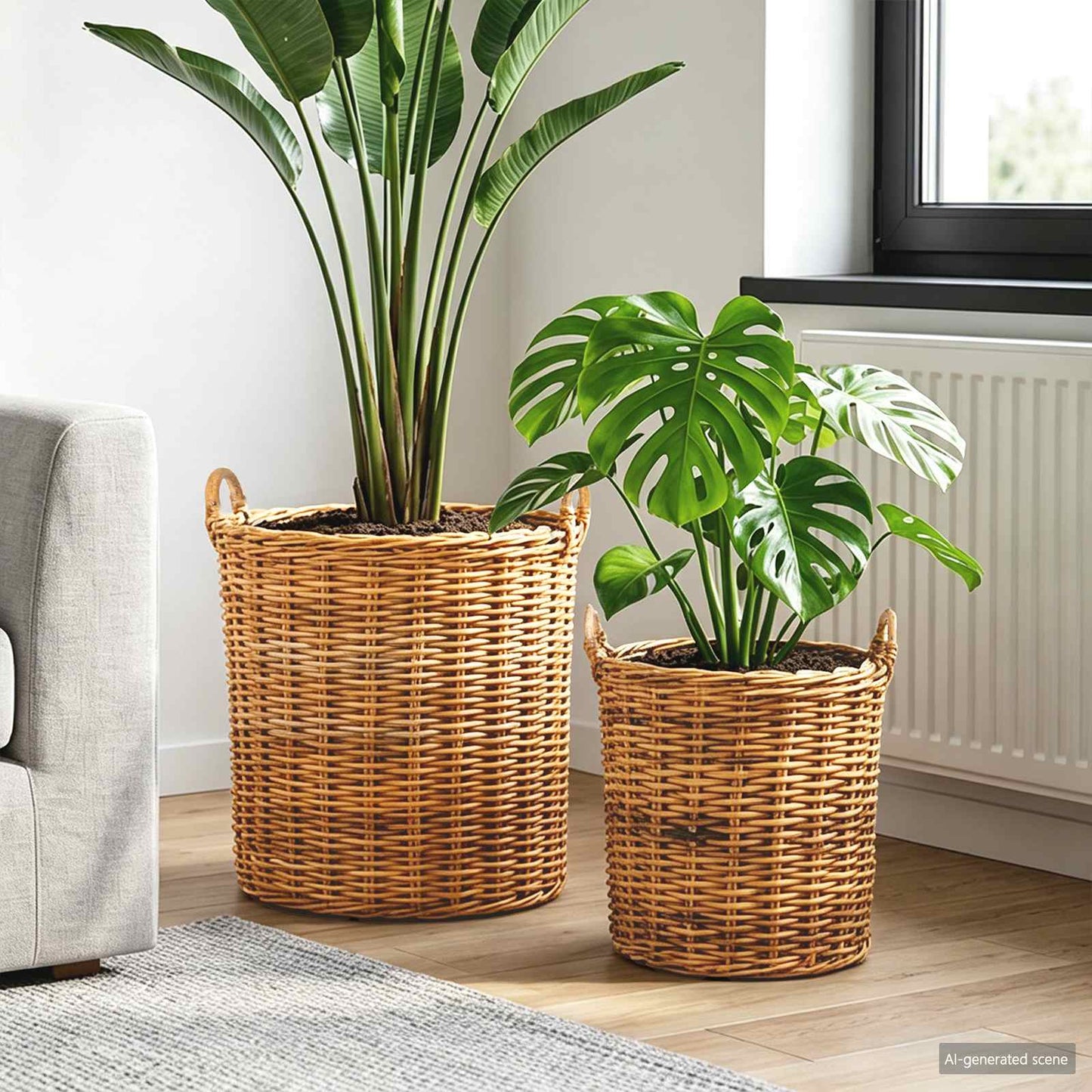 Planter Basket with Storage 2 pcs Brown Lacak Rattan