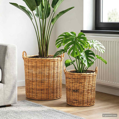 Planter Basket with Storage 2 pcs Brown Lacak Rattan
