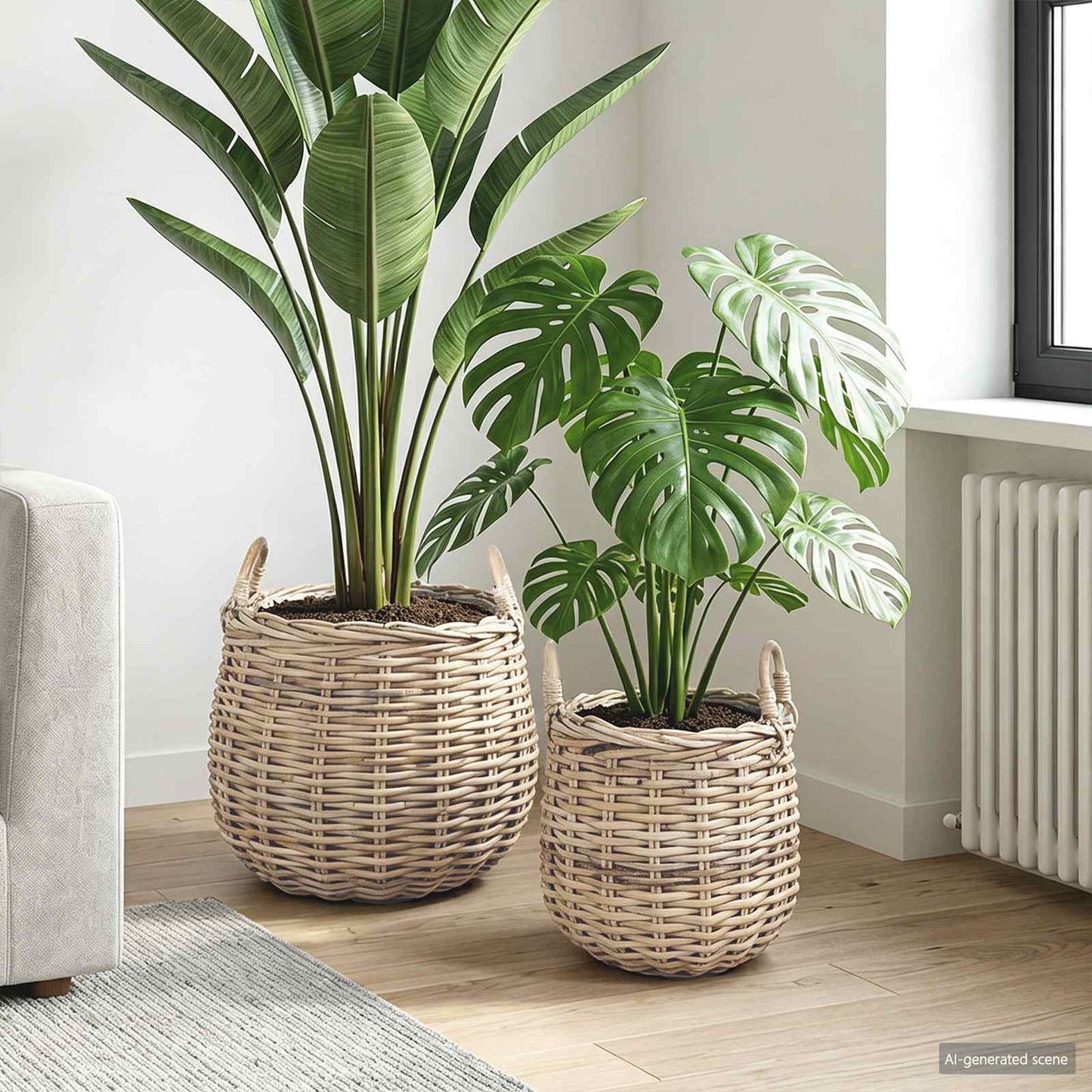Planter Basket with Storage 2 pcs Grey Lacak Rattan