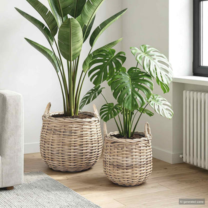 Planter Basket with Storage 2 pcs Grey Lacak Rattan