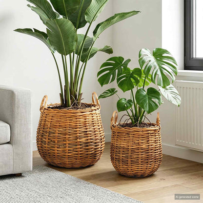 Planter Basket with Storage 2 pcs Brown Lacak Rattan