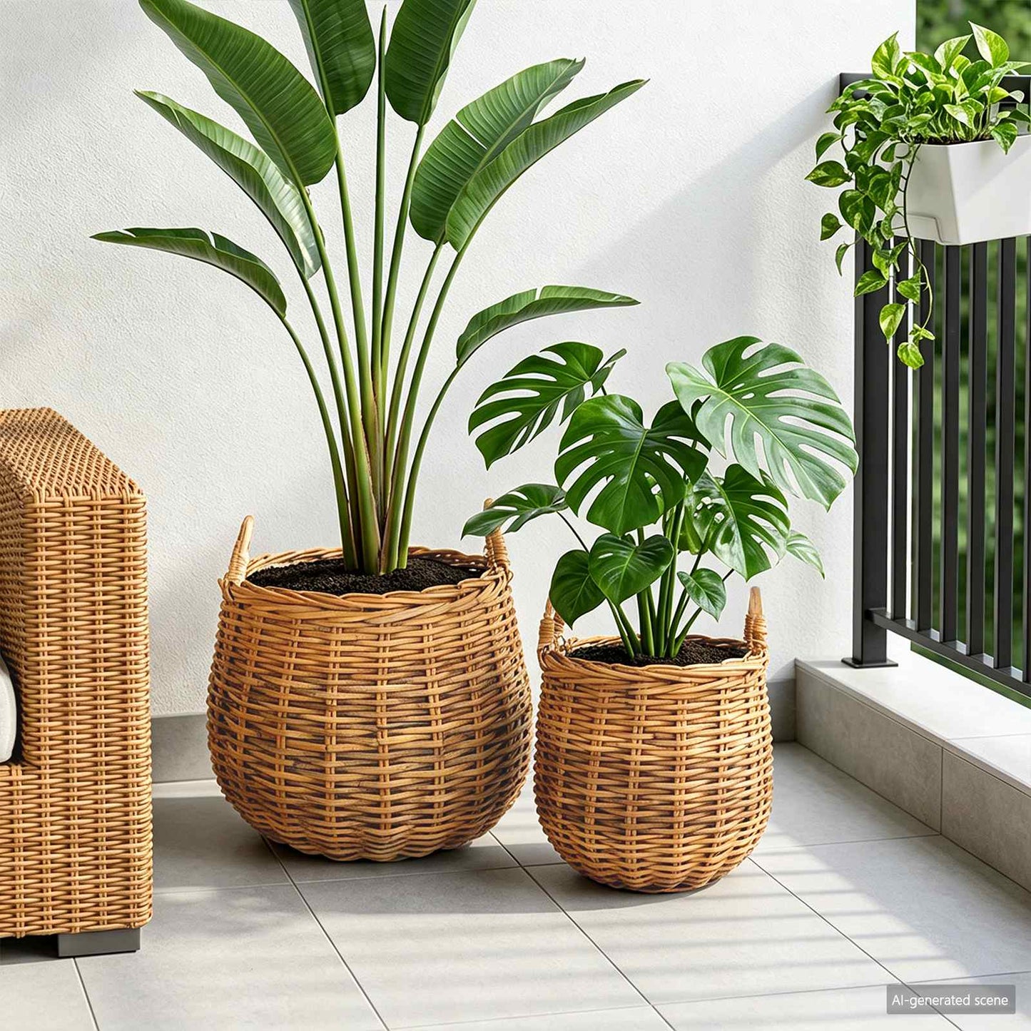 Planter Basket with Storage 2 pcs Brown Lacak Rattan