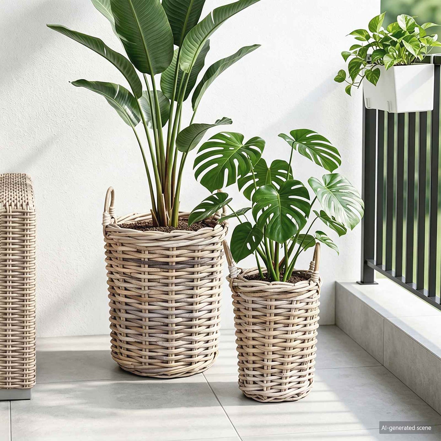 Planter Basket with Storage 2 pcs Grey