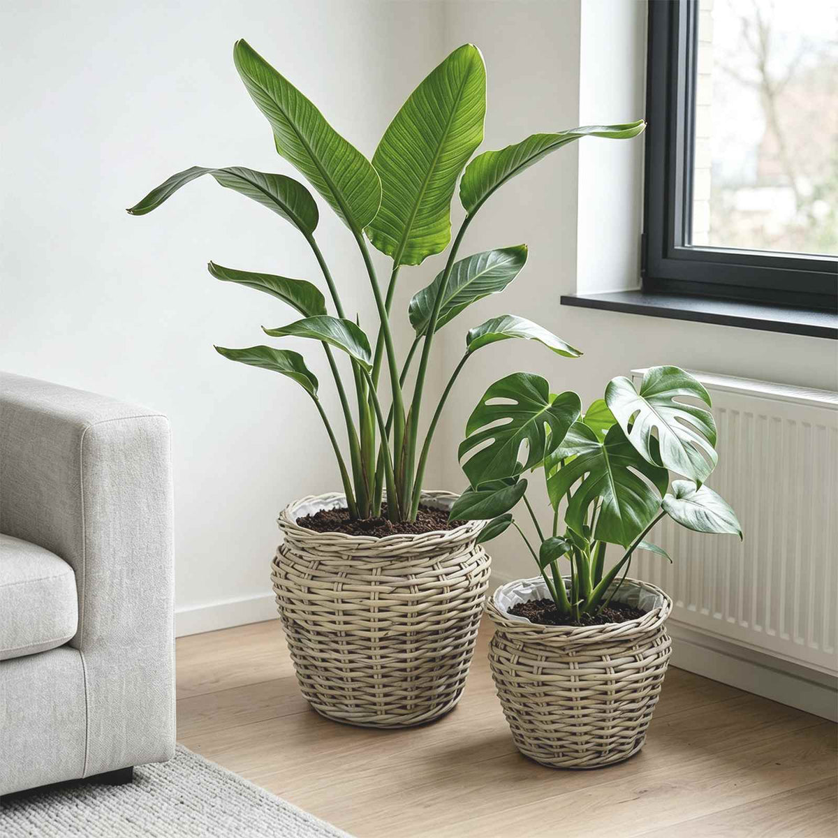 Planter Basket GENDT 2 pcs Natural Grey Kubu Rattan