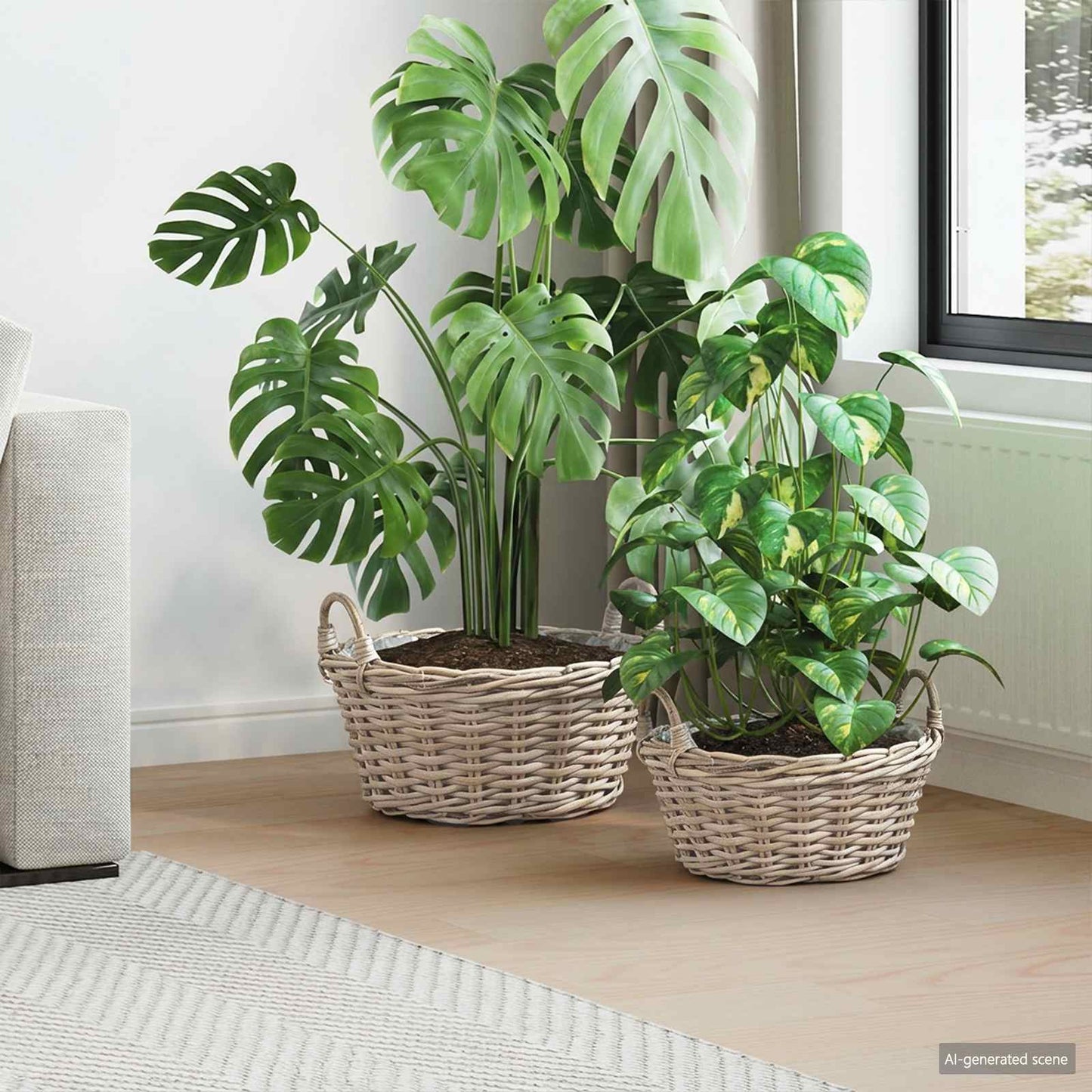 Planter Basket with Storage 2 pcs Grey Lacak Rattan