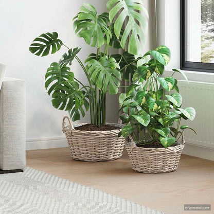 Planter Basket with Storage 2 pcs Grey Lacak Rattan