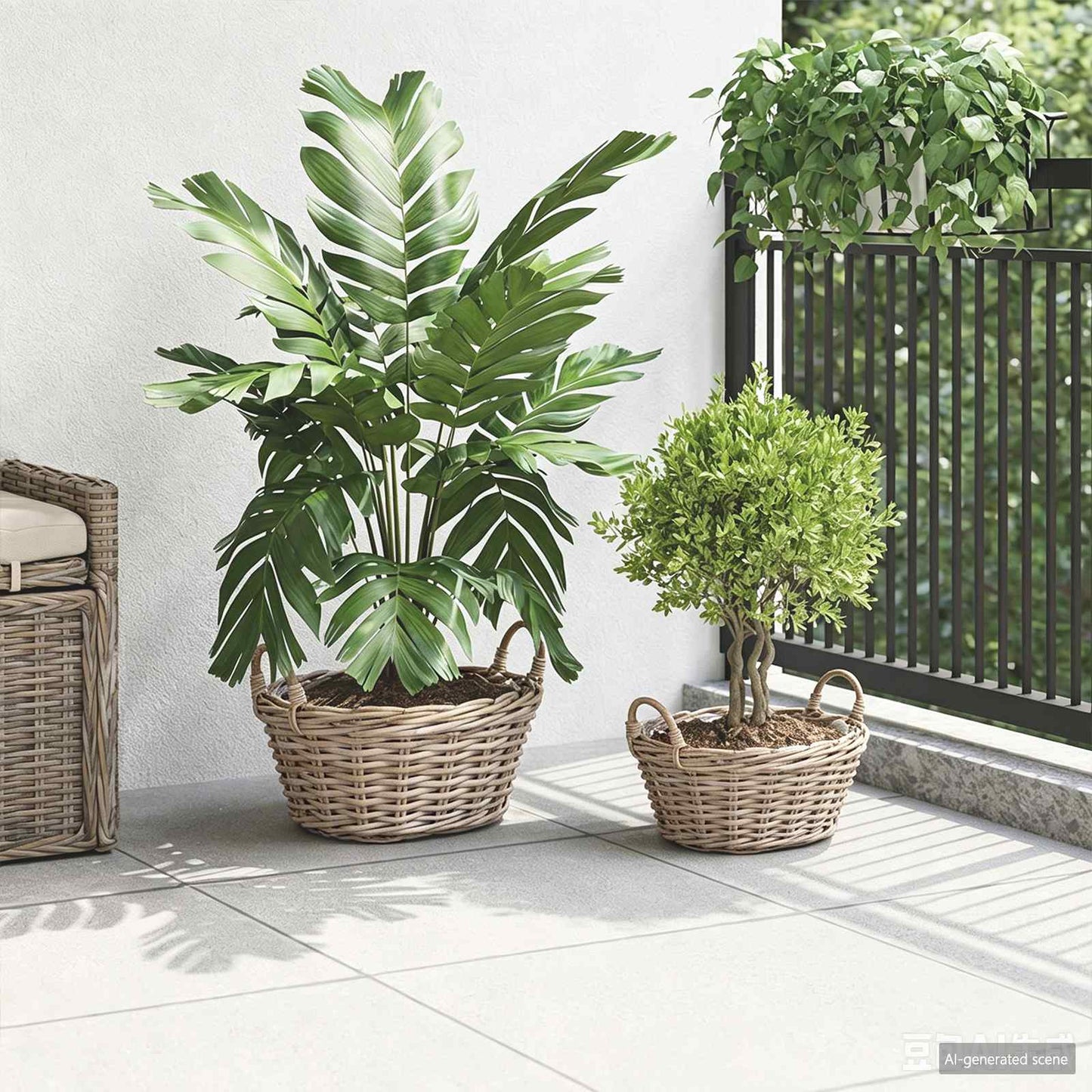 Planter Basket with Storage 2 pcs Grey Lacak Rattan