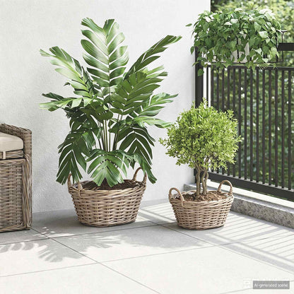 Planter Basket with Storage 2 pcs Grey Lacak Rattan