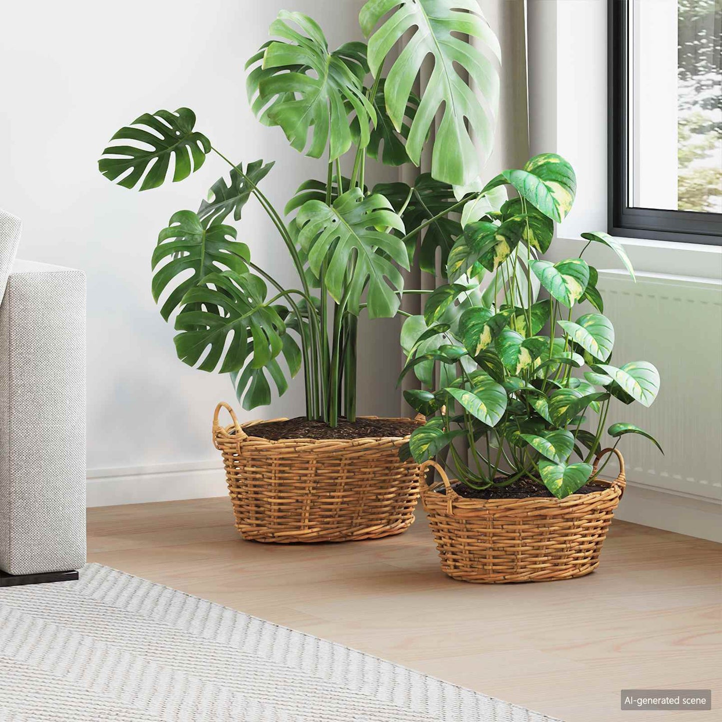 Planter Basket with Storage 2 pcs Brown Lacak Rattan